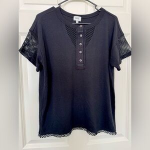 BKE Black Short Sleeve Mesh Top